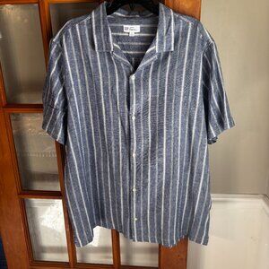 GAP Men's Linen-Cotton short sleeve striped button down shirt SZ: XL